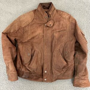 Vintage 90s Corvette Reed Sportswear Distressed Leather Bomber Jacket Size 42